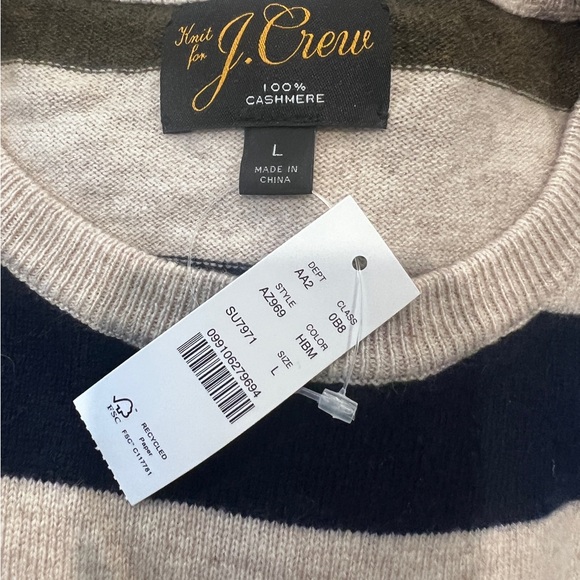 NWT J.Crew 100% Cashmere Striped Sweater Large Multicolor Crewneck - Picture 3 of 6